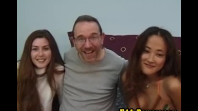 Classic oldman facialize young threeway babes