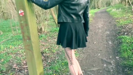 British Slut Wife In French Lace Stockings Stripping Off In The Woods