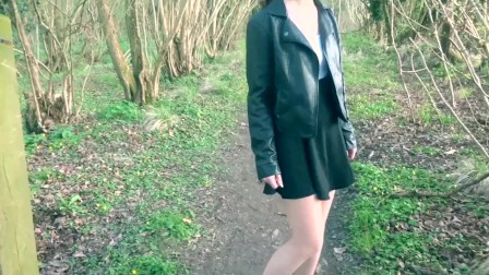 British Slut Wife In French Lace Stockings Stripping Off In The Woods