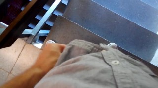 Wanking in a public staircase