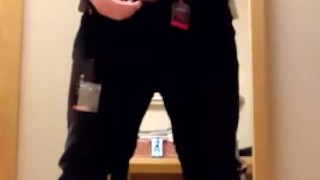 Trying on New Leather Jacket with Cum