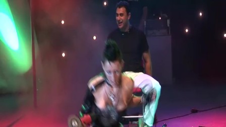 extreme fetish show on public stage