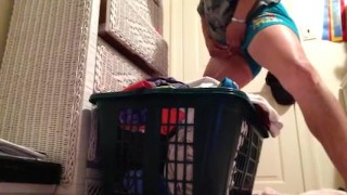 Long piss in the laundry basket