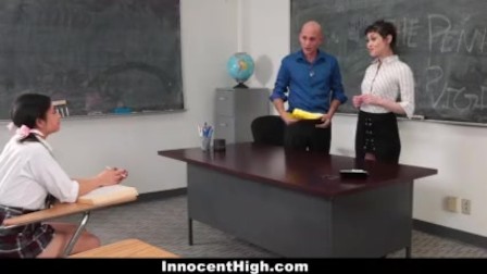InnocentHigh - Hot Slender Threesome With Teachers Assistant & Profess