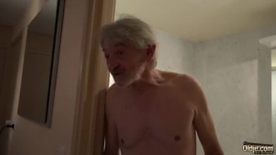 Old Young cleaning lady gets fucked by wrinkled grandpa and swallows cum