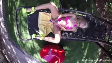 Busty blonde Alix Lynx fucks herself on a hammock