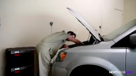 Mechanic Fucked Raw after Catching Client Jerking Off!