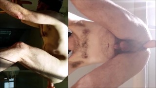 Both holes filled, straight hairy guy fucked hard - great split screen solo