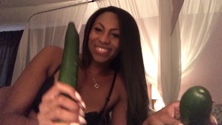 Food Sex - Sloppy blowjob - Sucking Cucumbers - Spitting - EbonyLovers