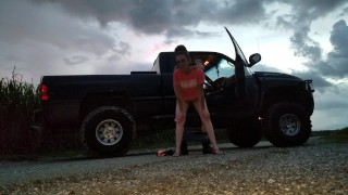 Horny wife getting fucked doggie style on an old dirt road