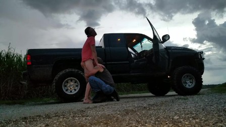 Horny wife getting fucked doggie style on an old dirt road