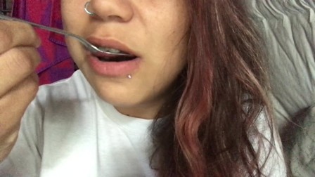 ASMR sensual yogurt eating sounds with my dick sucking lips
