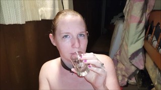 Lady Adorn Sucking Cock and Drinks Cum from a Shot Glass!!!