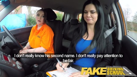 Fake Driving School Busty lesbian ex-con eats hot examiners pussy on test
