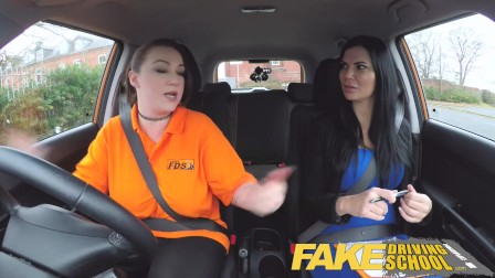 Fake Driving School Busty lesbian ex-con eats hot examiners pussy on test