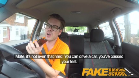 Fake Driving School Big tits blonde gets fucked and cum splattered glasses