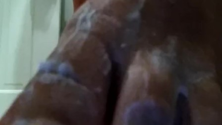 MY SMALL FEET-SQUIRTING LOTION ALL OVER THEM-CLOSE UP