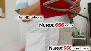 Naughty nurse shows off her big natural tits feat. Kathy Sweet