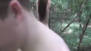 Ffisting his GF tied to a public forest tree