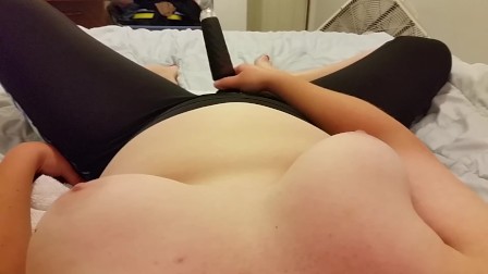 MILF in Yoga Pants has quivering orgasm with her magic wand POV
