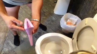 Having a blast taking a leak with the go girl penis!