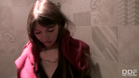Naughty Babe goes with Stranger for Toilet blowjob while shopping