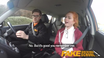 Preview 2 of Fake Driving School Cute Redhead Ella Hughes Fucks And Eats Instructors Cum