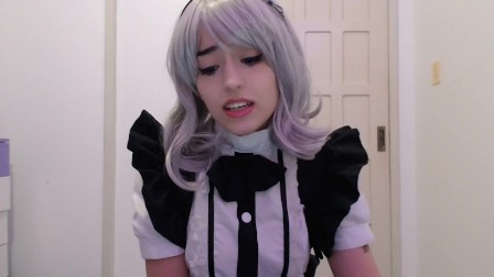 Maid cosplay girl sucking and begging to her boss