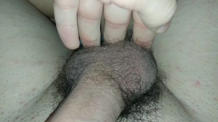 Playing with foreskin and cum