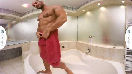 Gay VR PORN - Bald sexy Thomas Masturbates in the shower