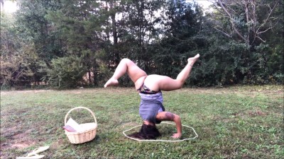Outdoor yoga in panties