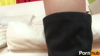 Small-titted Tgirl jerks herself off and gets mouth fucked