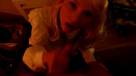 Petite Blonde teen is sucking a dick then fucking in Doggystyle