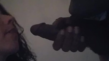 Sucking daddys big ebony cock cum in my mouth