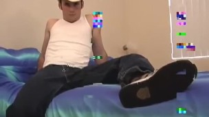 Sexy cowboy Jeff massages his toes and jerks off