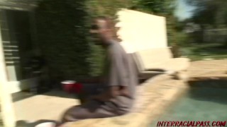 Busty blonde amateur Whitney takes big black cock poolside