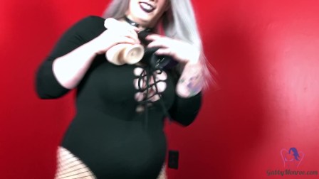 BBW Sloppy gagging Goth Girl Big tits sucks realistic cock