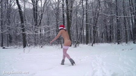 White stocking outdoor snow fight. Happy New Year wishes from Jeny Smith