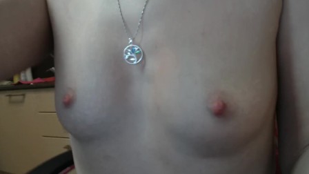 Slut showing her small natural breasts