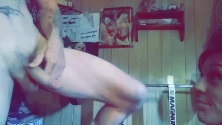 Gorgeous house wife watches him jerk off and cum on her face