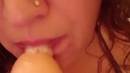 Sucking on dildo before its inserted in me (pt.3)