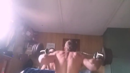 While workin out hot redhead gives me a blowjob and swallows my cum..