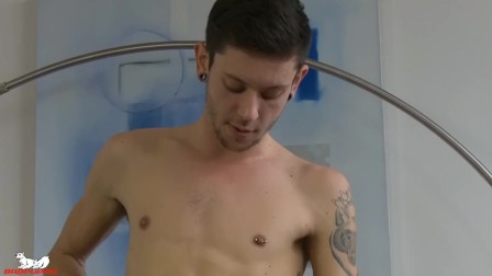 Badpuppy's Xavier Sibley uses his finger to probe his tight asshole