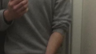 Cute boy cum on mirror