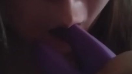 Chubby girl sucking dildo then playing with herself