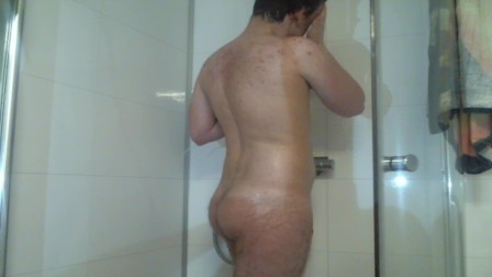 young man soapy shower