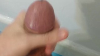 Cumming in shower with cockring on