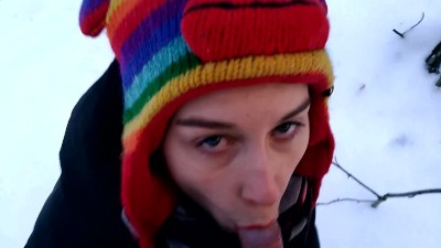 First time PUBLIC Blowjob in winter