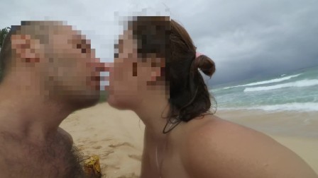 Wife playing with my dick on a puplic beach and pissing on me. Srilanka POV