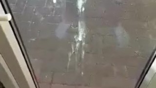 Shooting a huge load against the window